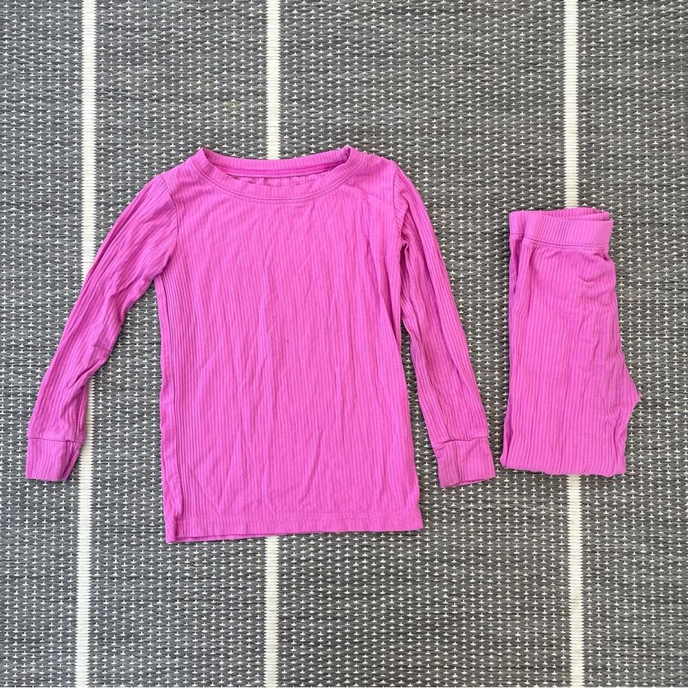 Little Sleepies Rosette Pink Ribbed Bamboo Viscose Two Piece Pajama Set, 2T